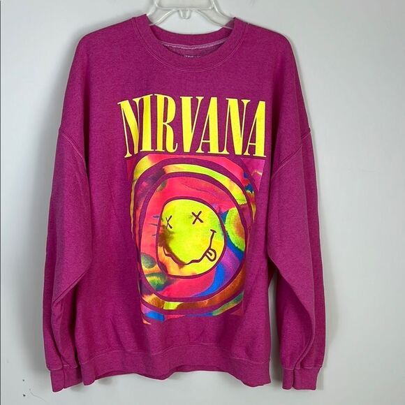 Nirvana Urban Outfitters UO Smile Overdyed Pink Sweatshirt Small / Med - Picture 1 of 6